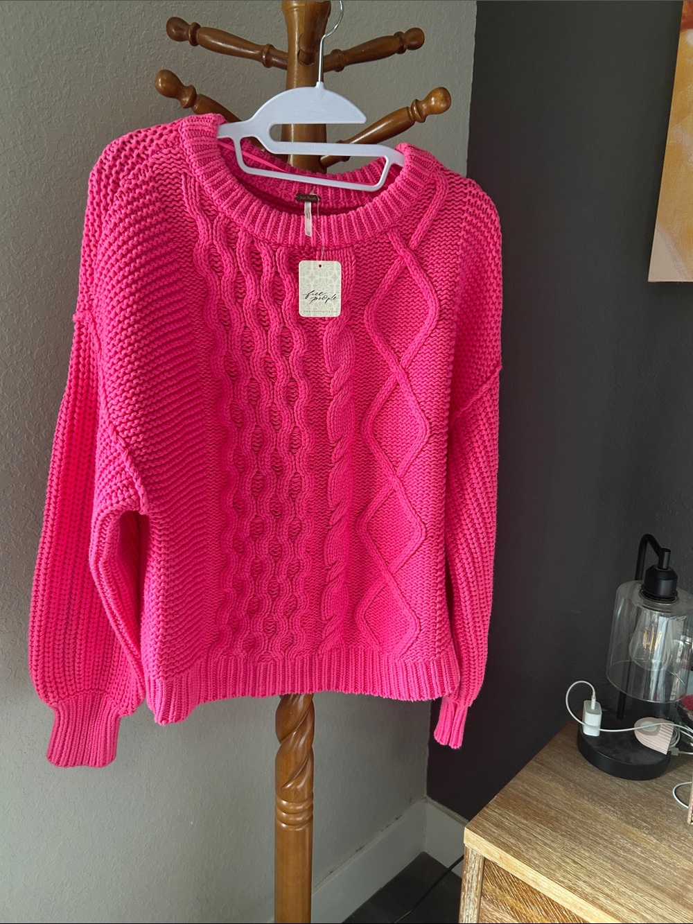 NWT Free People Bright Pink Cable Knit Women’s Sweater